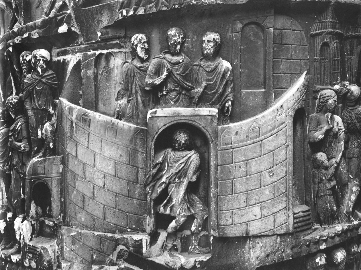 Marcus Aurelius modtager et budbringer, detalje fra kolonnen af Marcus Aurelius, AD 180-196 (marmor) (s/h foto) af Roman