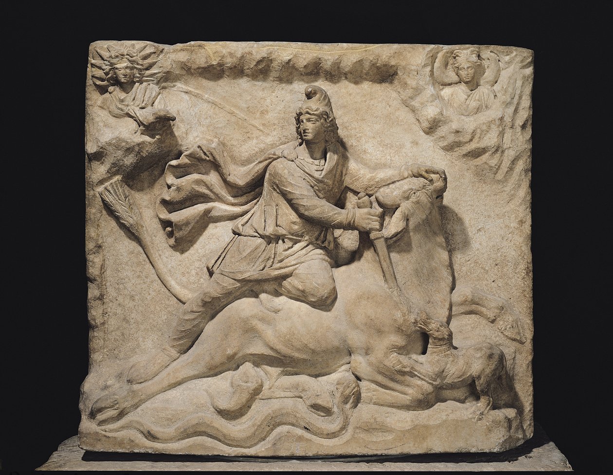 Mithras Sacrificing the Bull, 2.-3. århundrede (marmor) (se også 226092) af Roman