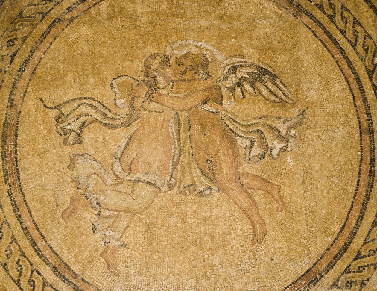 Mosaik af Eros og Psyche, fra Mosaikhallen i de kristne kongers Alcazar, 3.-4. århundrede e.Kr. (mosaik) af Roman