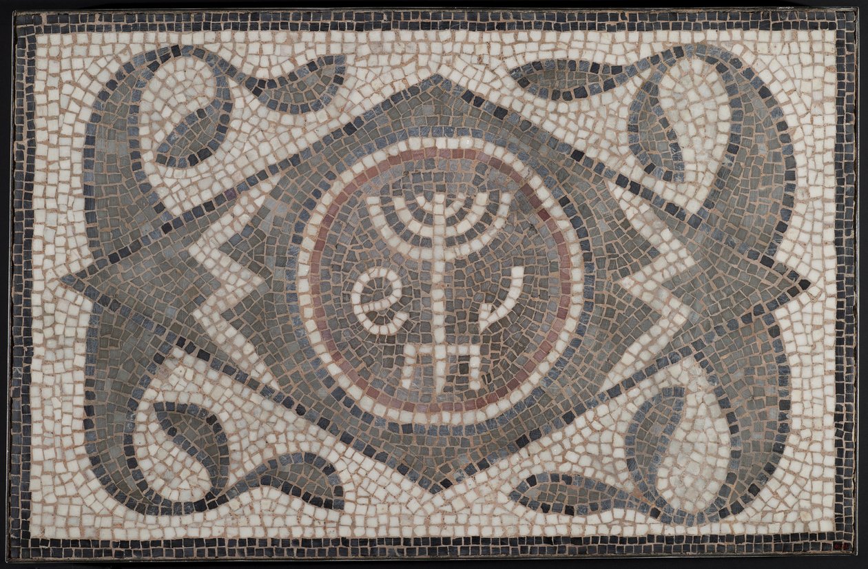 Mosaik af Menorah med Lulav og Ethrog, 6. århundrede e.Kr. (sten og mørtel) af Roman