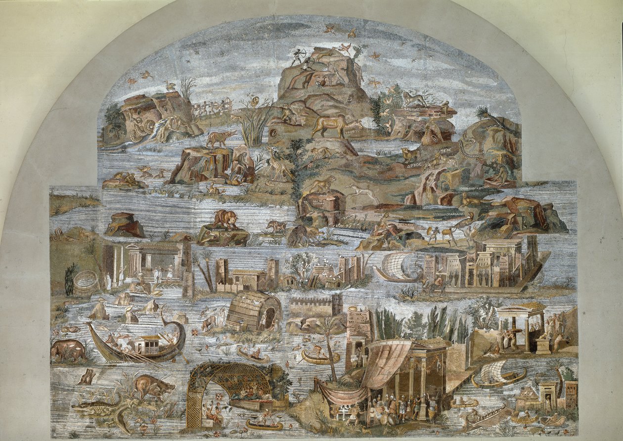 Nilotisk mosaik af Praeneste (Palestrina) fra helligdommen for guddom Fortuna Primigenia, 80 f.Kr. af Roman