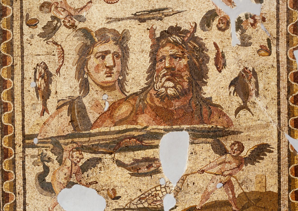 Oceanus og Tethys, mosaik fra oldtidens Daphne, Harbiye, Tyrkiet. Romersk civilisation, 4. århundrede e.Kr af Roman