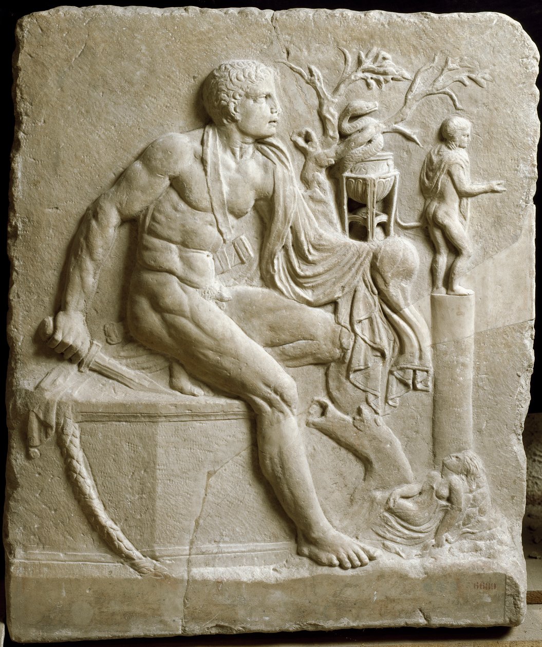 Orestes konsulterer Apollons orakel i Delphi (marmor) af Roman