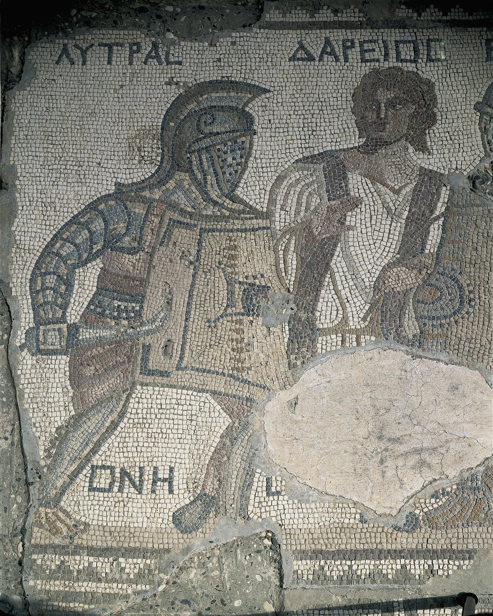 Maleri af to gladiatorer på en mosaikvæg, Kourion, Limassol, Cypern af Roman