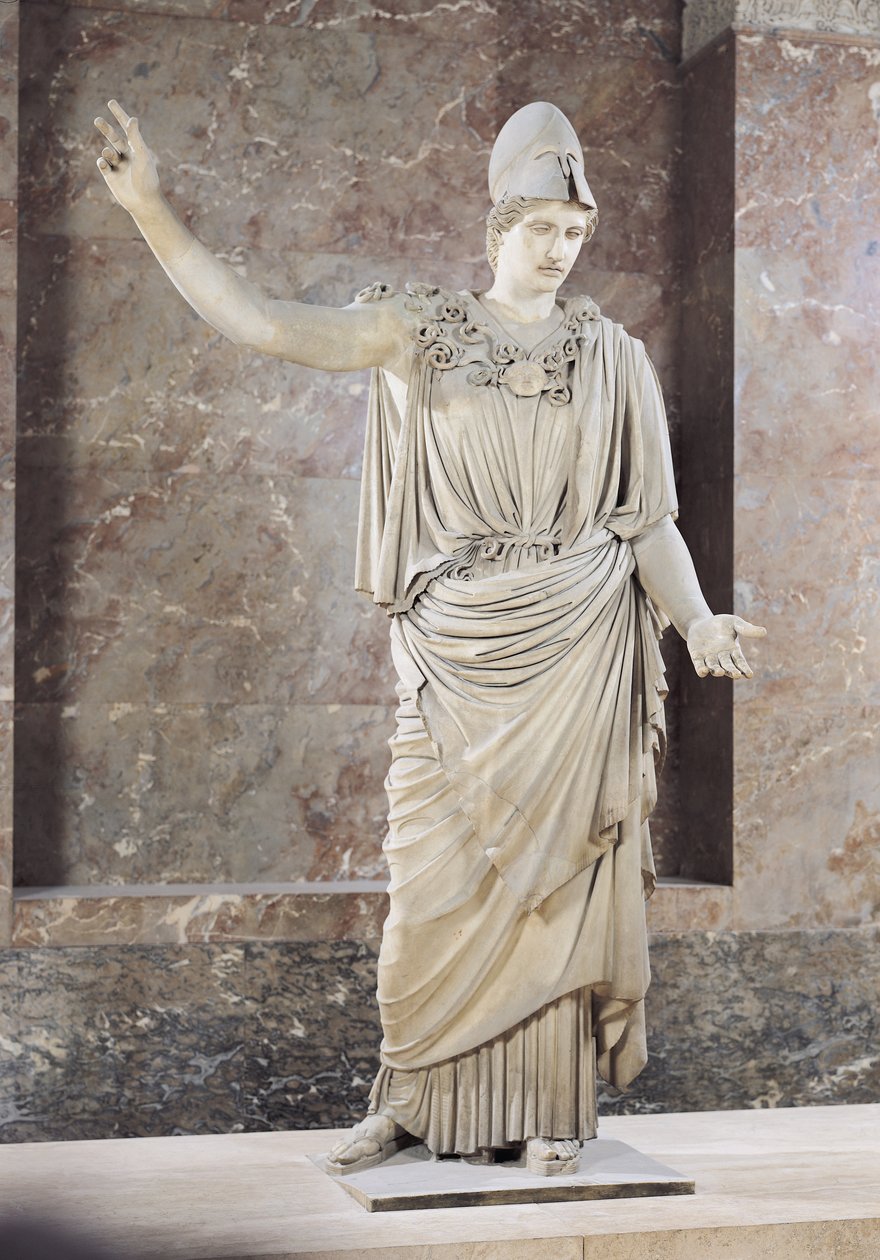 Pallas de Velletri, statue af Athena med hjelm, romersk kopi af en græsk original tilskrevet Alkamenes eller Cresilas, ca. 420-10 f.Kr. (marmor) (se 164612 til 164615 for detaljer) af Roman