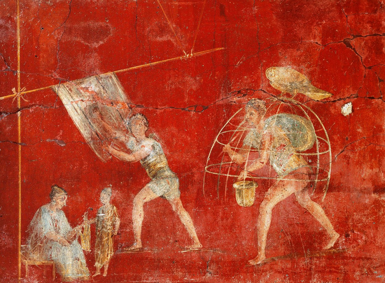 Søjlefresko af uldfremstilling, fra Pompeji, Fullonica af Veranio Ipseo af Roman