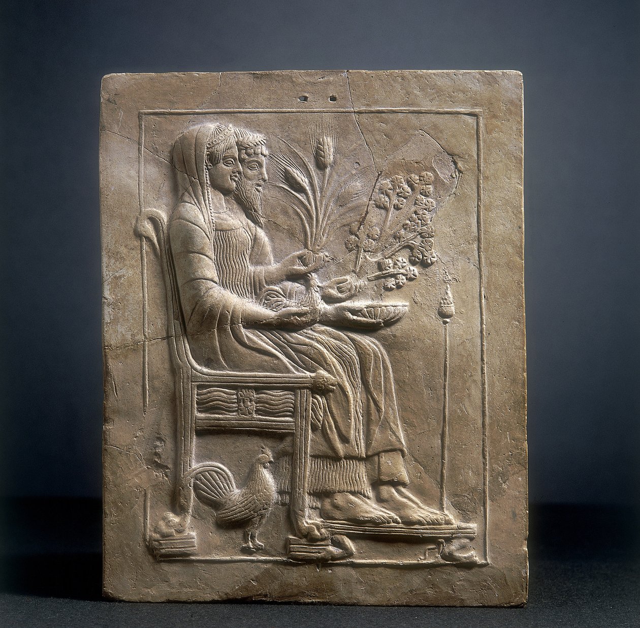 Pinax of Persephone og Pluto i Hades (terracotta) af Roman