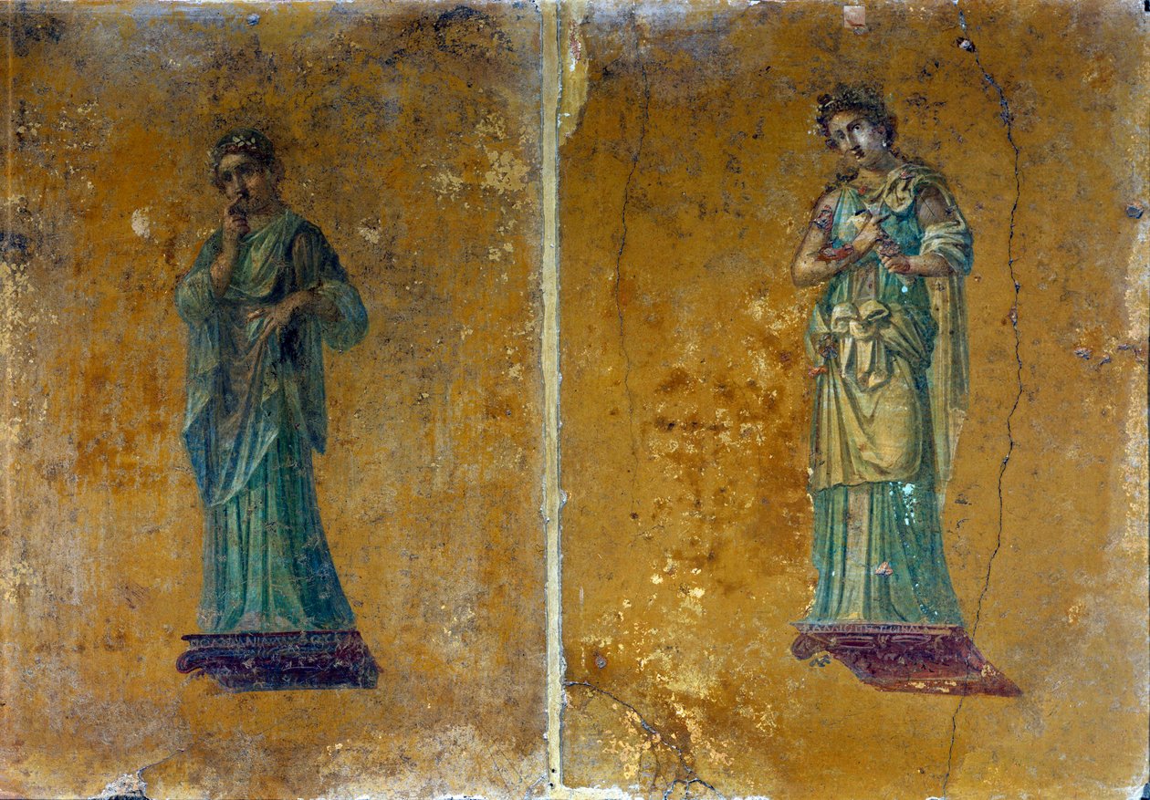 Portrætter af to muser: Polymnie og Calliope. Fresker af Pompeji af Roman