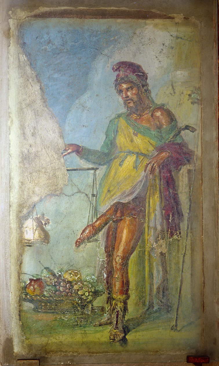 Priapus, fra Casa dei Vettii (Vettii-huset) ca. 50-79 e.Kr. (fresko) af Roman