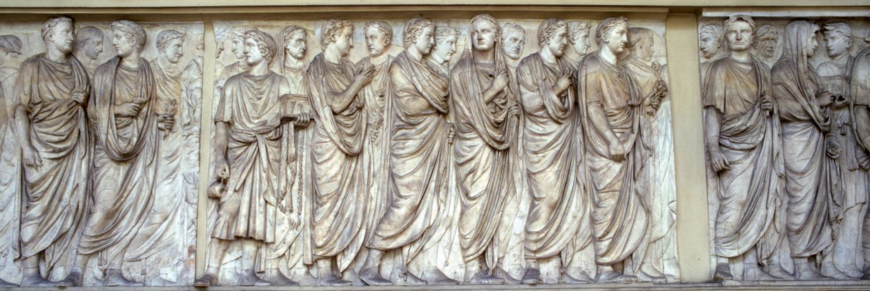 Procession af præster, nordvæggen af Ara Pacis (marmor) af Roman