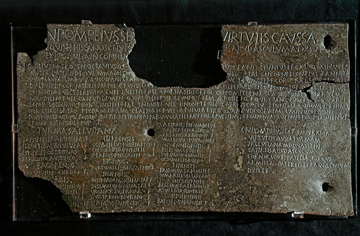 ROMERSK KUNST: Dekret af Pompeius Strabone Gneo, 98-90 f.Kr. af Roman