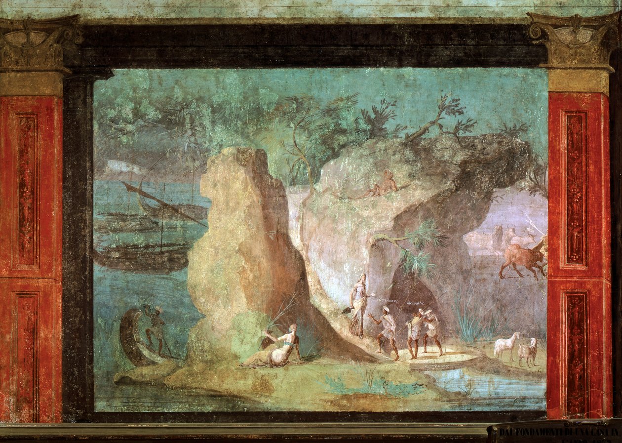 ROMERSK KUNST: Scene fra Odysseen. Odysseus i paladset i Crce. Fresko fra..., 50-40 f.Kr. (freske) af Roman