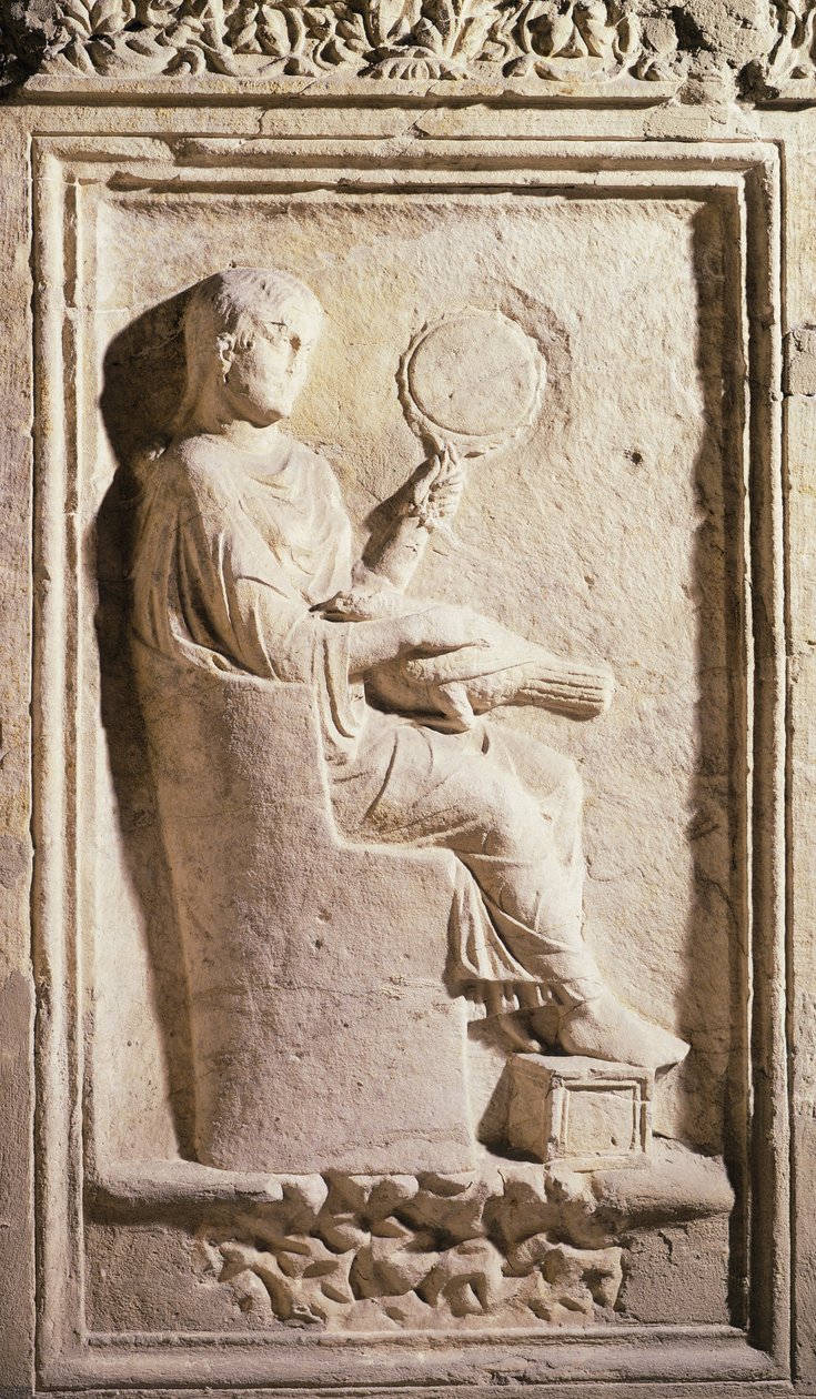 Relief forestillende en romersk dame med et spejl (sten) af Roman