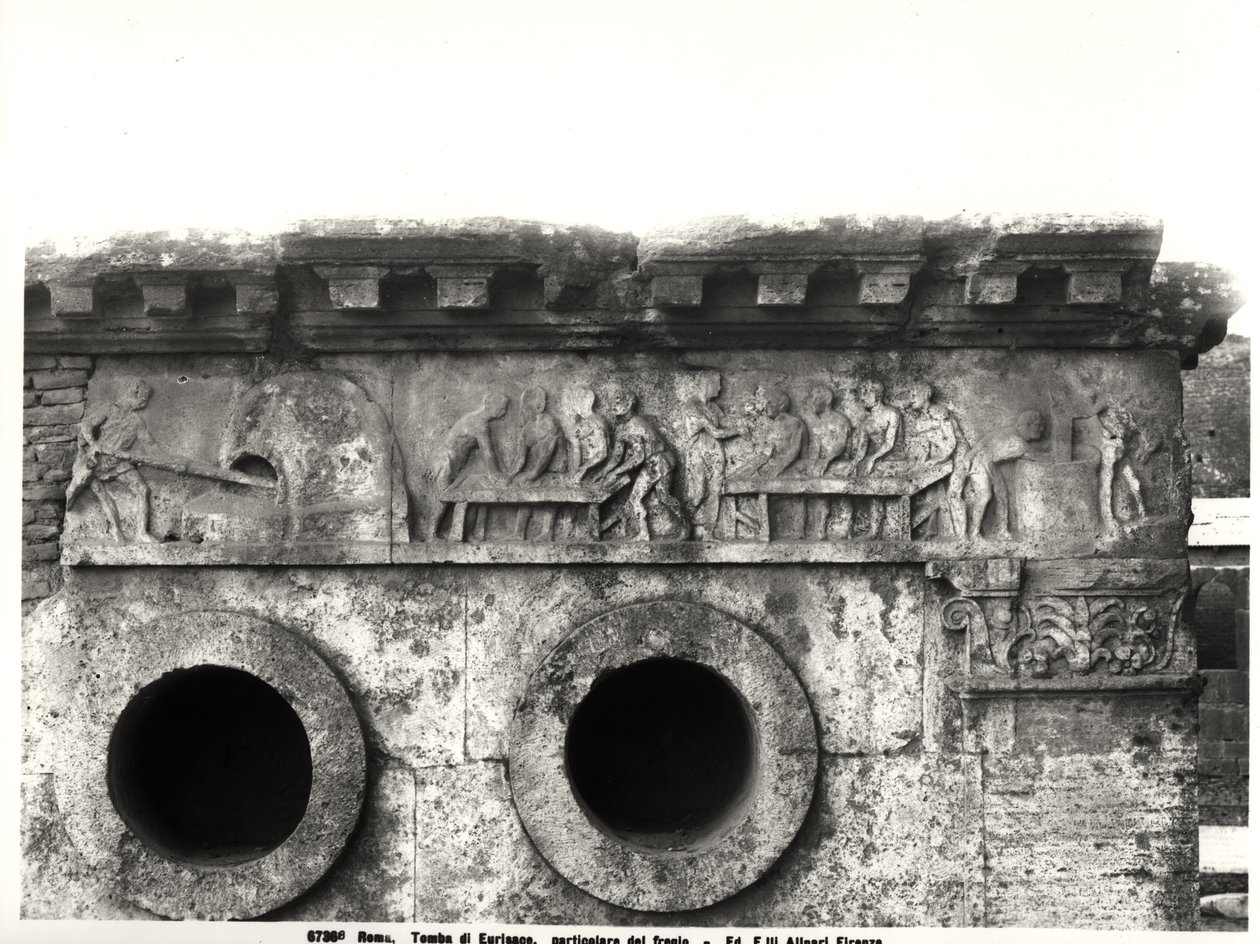 Relief fra frisen, der skildrer brødfremstillingsprocessen, ca. 30 f.Kr. (detalje) af Roman