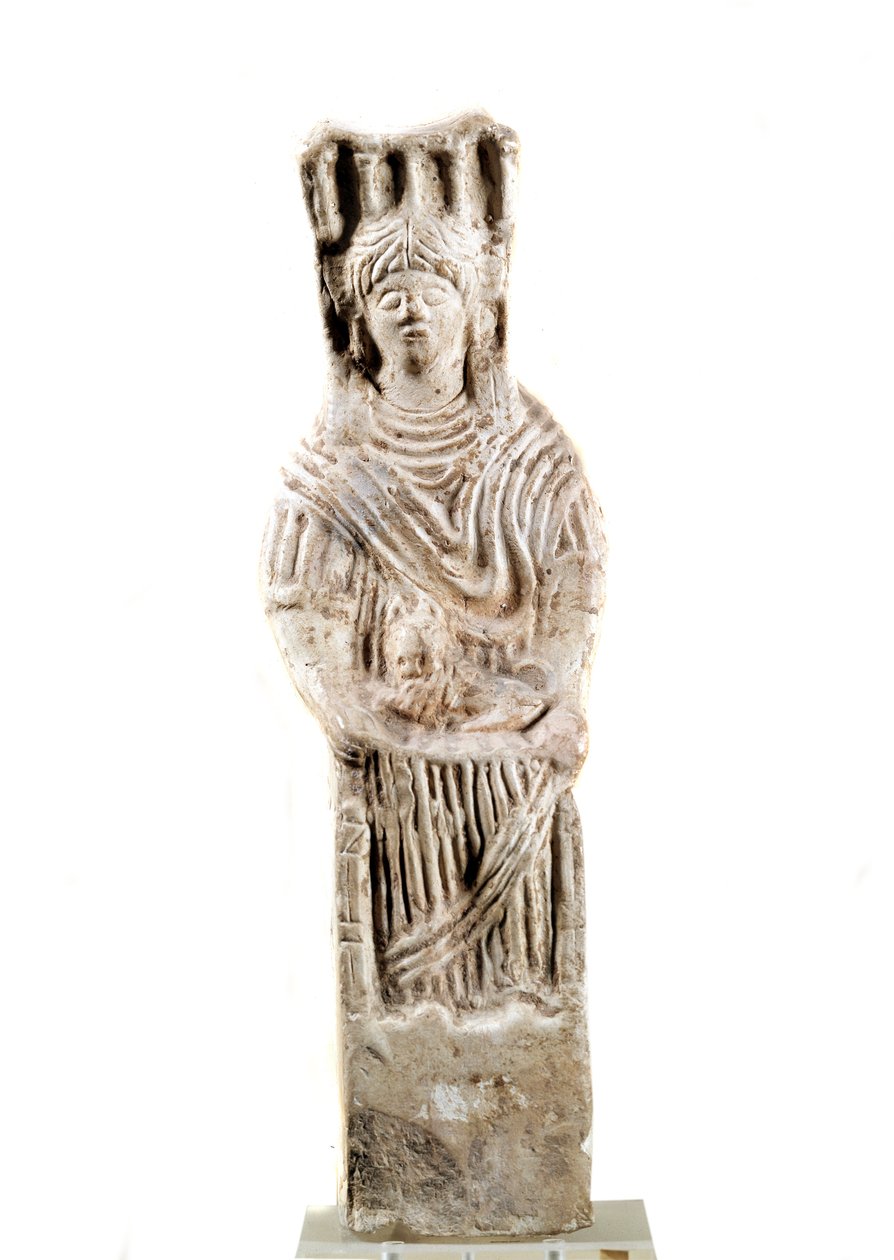 Repræsentation af den guddommelige Cybele, der sidder på en trone. Omkring det 3. århundrede f.Kr. Saint Germain, Antikvitetsmuseet af Roman