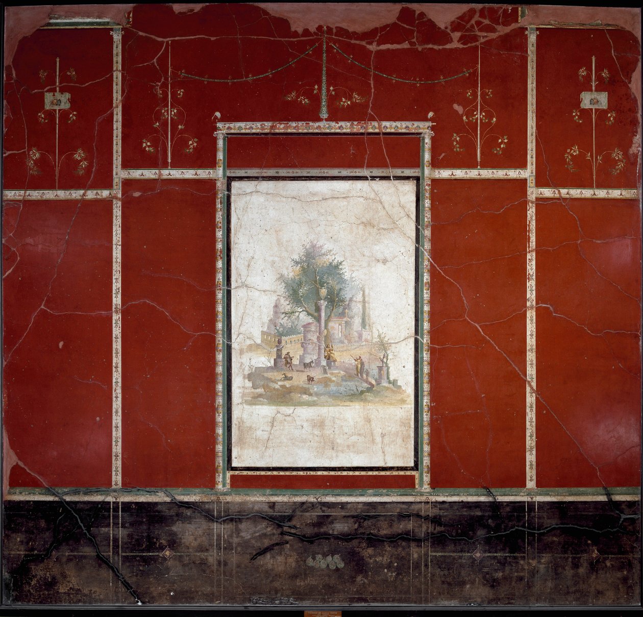 Romersk kunst: "" Bukolisk landskab og hellig "" Fresco tilskrevet mesteren af ​​Amando. fra Boscotrecase, Agrippa Postumo villa. 1. århundrede. Mål 153x98 cm Napoli, Nationalt Arkæologisk Museum af Roman