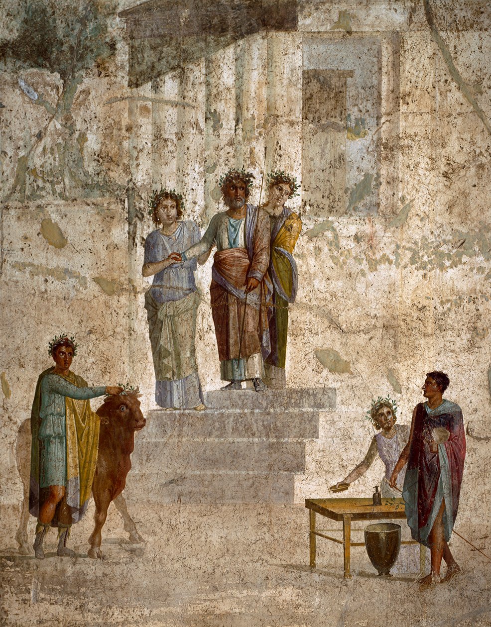 Romersk kunst: "" Jason vendt mod sin onkel Pelias"" romersk freskomaleri af den 3. pompeianske stil fra stedet for Pompei. 40-60 e.Kr. Napoli (fresko) af Roman