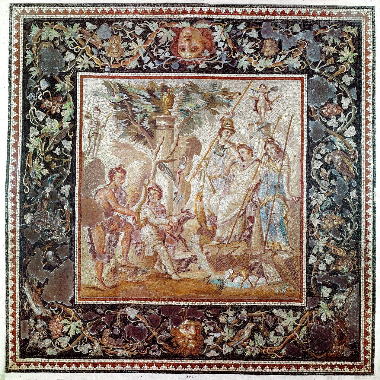 Romersk kunst: "" Judgment of Paris""" Mosaik fra huset til Atrium, Antiokia-stedet i Tyrkiet. 115-150 e.Kr. Søn 1,86 m Paris, Musée du Louvre af Roman