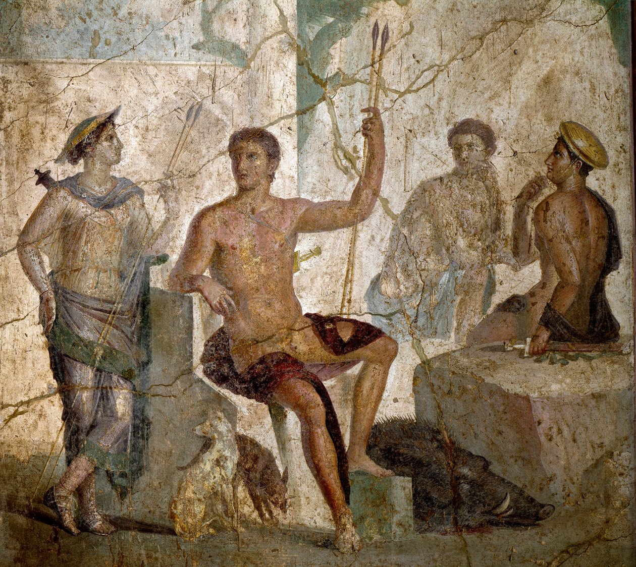 Romersk kunst: "" Meleagre og Atalante""" romersk fresko fra det 1. århundrede e.Kr. fra Pompei. Napoli, Nationalt Arkæologisk Museum - Romersk kunst: Meleager og Atalanta. Romersk fresko fra det 1. århundrede e.Kr. fra Pompeji. Nationalt arkæologisk museu af Roman