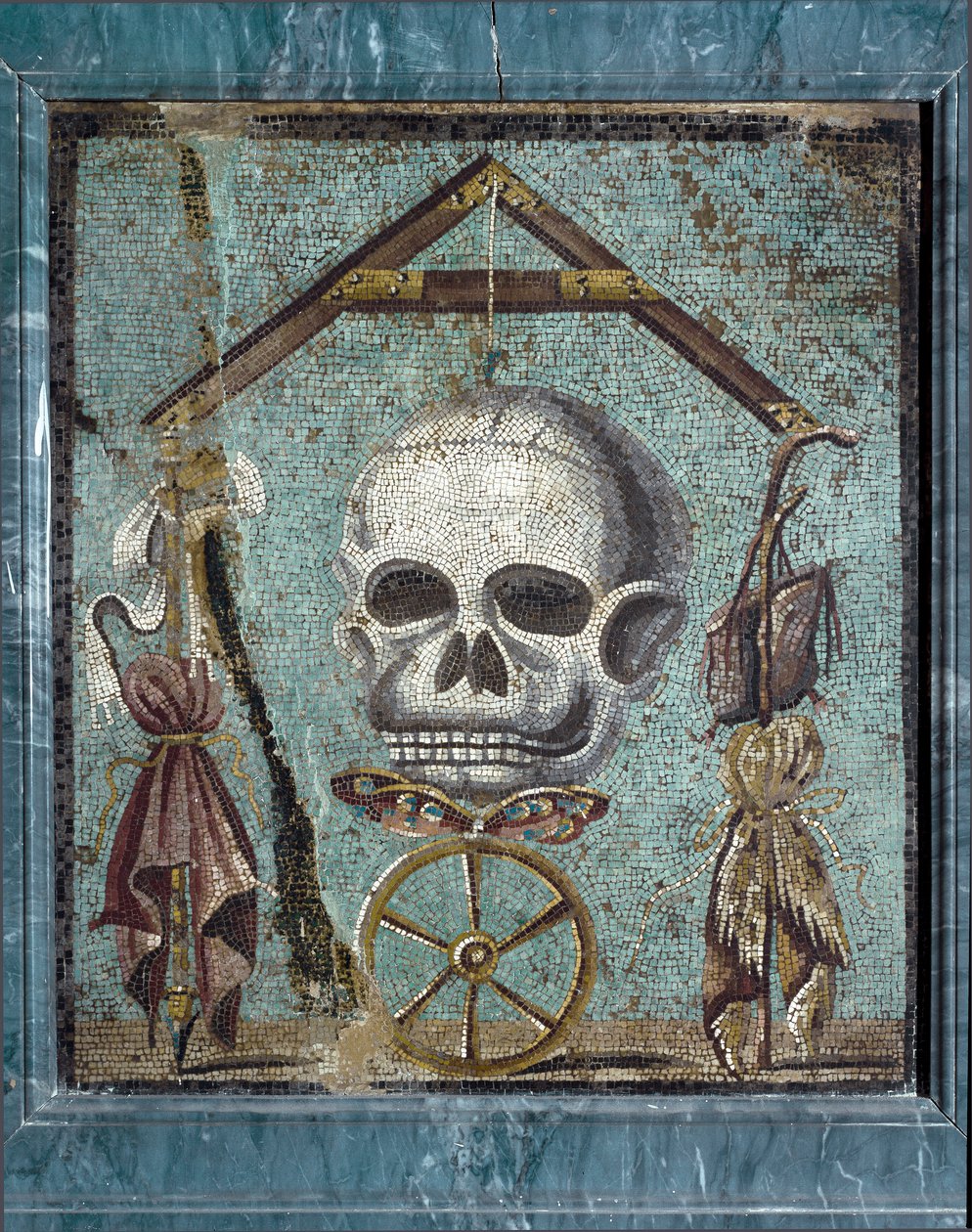 Romersk kunst: Memento Mori, symboler på liv og død. Mosaik fra Pompeji. 2. stil. Svag. 47x41 cm Nationalt Arkæologisk Museum, Napoli af Roman