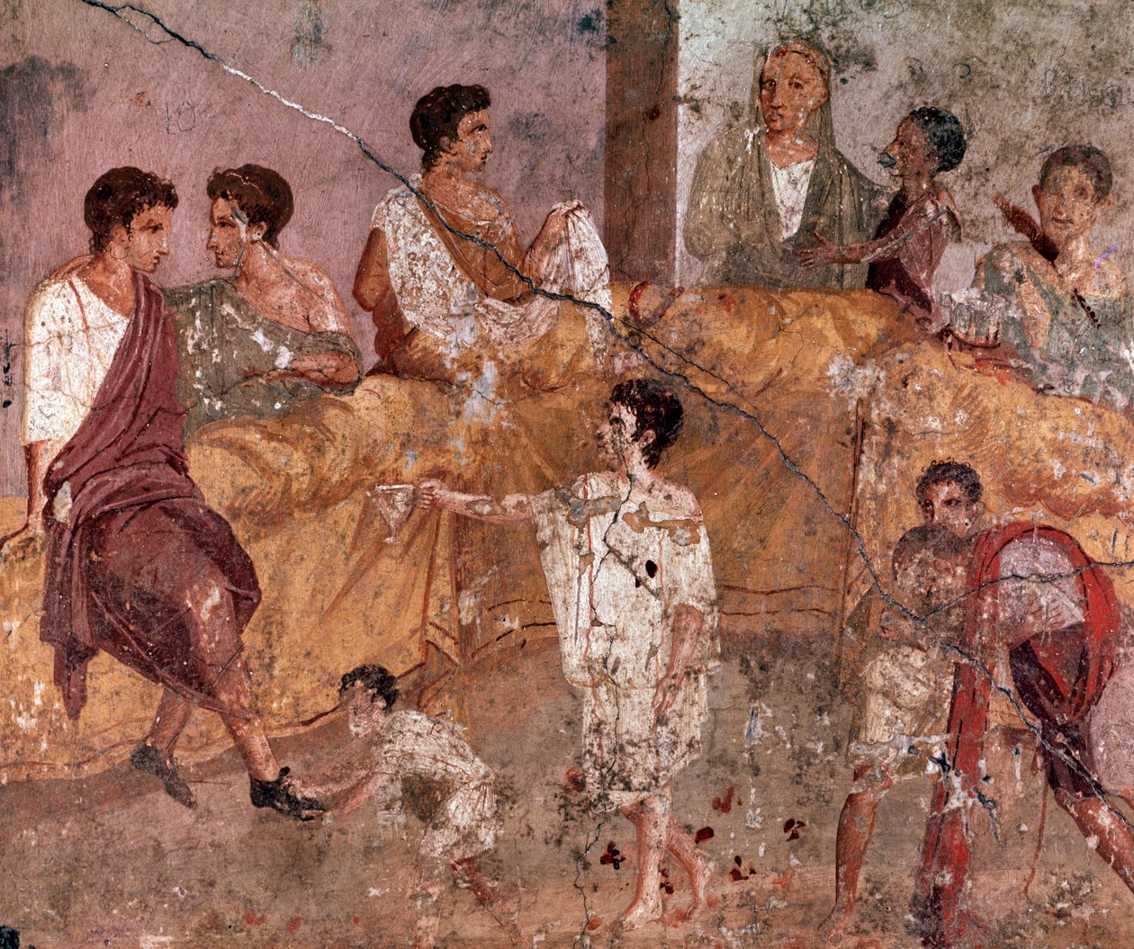 Romersk kunst: "" Udendørs banketscene"" (Udendørs banket) Romersk freskomaleri fra huset Triclinium, Pompei (fresko fra casa del Triclinio, Pompeji) 40-60 e.Kr. af Roman