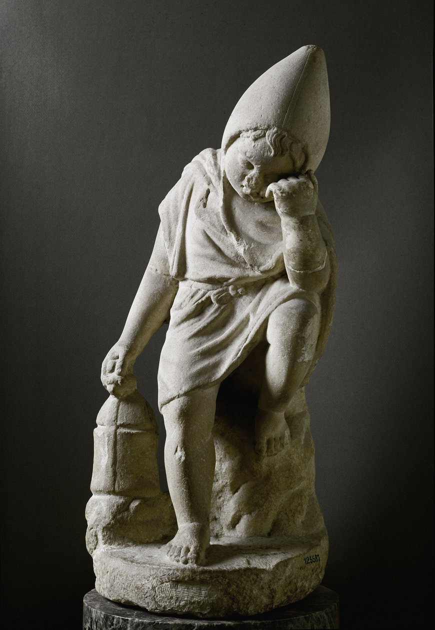 Romersk kunst: "" Sovende Slave"" Skulptur. 1. århundrede f.Kr. Rom, Museo Nazionale Romano - romersk kunst. Ung sovende slave. Marmor af Roman