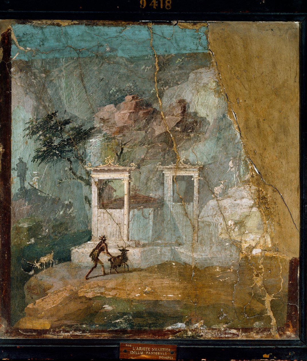Romersk kunst: "The Lost Belier, Pastoral Idyll" romersk freskomaleri fra stedet for Pompeji efter en græsk original (2. århundrede f.Kr.). 1. århundrede e.Kr. Napoli, det nationale arkæologiske museum af Roman