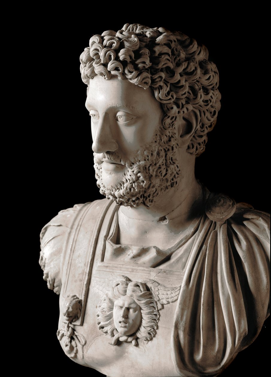 Romersk kunst: "" Den romerske kejser Commodus (161-192)"" Buste af marmor - Musei Capitolini Rom - Buste af kejser Commodus (161-192) - Marmorskulptur - Musei Capitolini, Rom, Italien af Roman