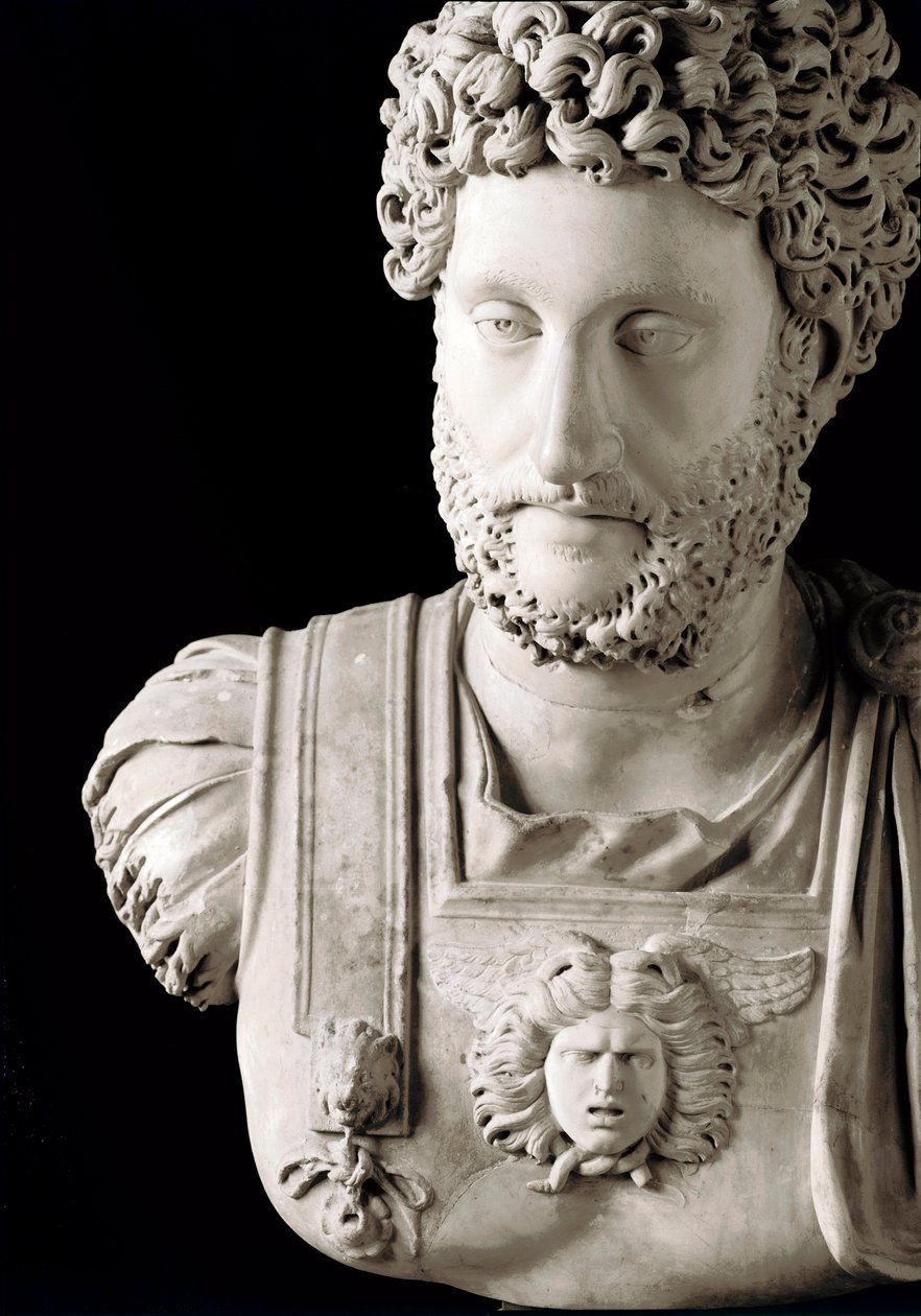 Romersk kunst: "" Den romerske kejser Commodus (161-192)"" Buste af marmor - Musei Capitolini Rom - Buste af kejser Commodus (161-192) - Marmorskulptur - Musei Capitolini, Rom, Italien af Roman