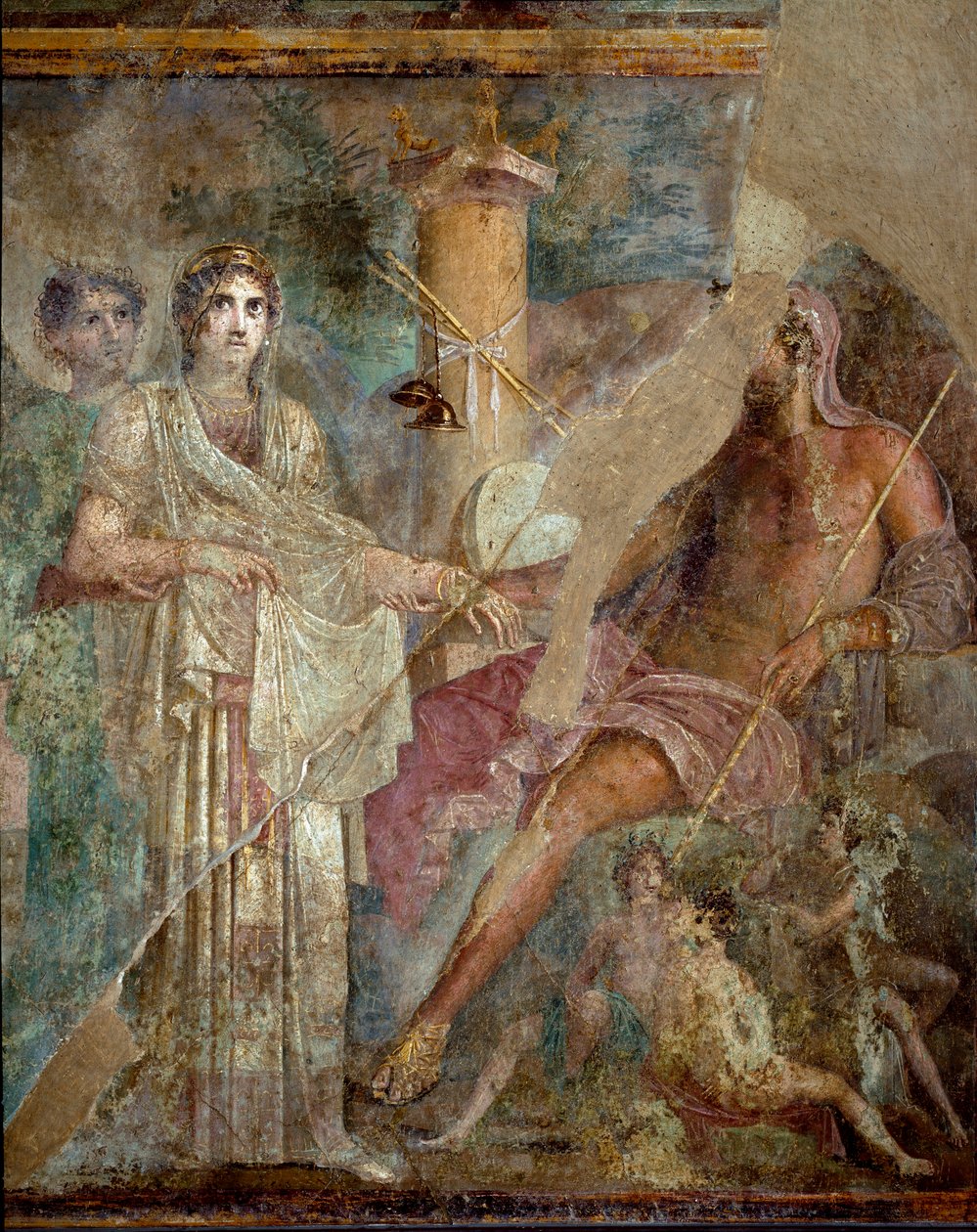 Romersk kunst: "" Ægteskabet mellem Zeus og Hera på Ida-bjerget"" Romersk freskomaleri fra stedet for den tragiske digters hus i Pompei. 1. århundrede e.Kr. Napoli, Museo Archeologico Nazionale - Romersk kunst: Zeus og Heras bryllup på Ida-bjerget. romersk af Roman
