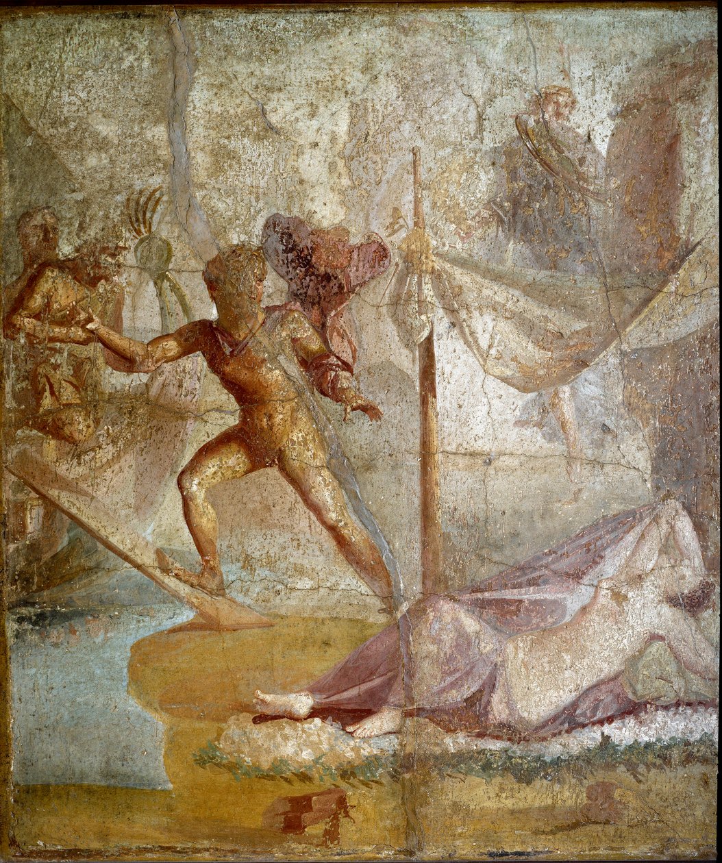 Romersk kunst: "" Thesee forlader Ariane "" romersk freskomaleri fra Pompei-stedet. 1. århundrede e.Kr. Napoli, det nationale arkæologiske museum af Roman