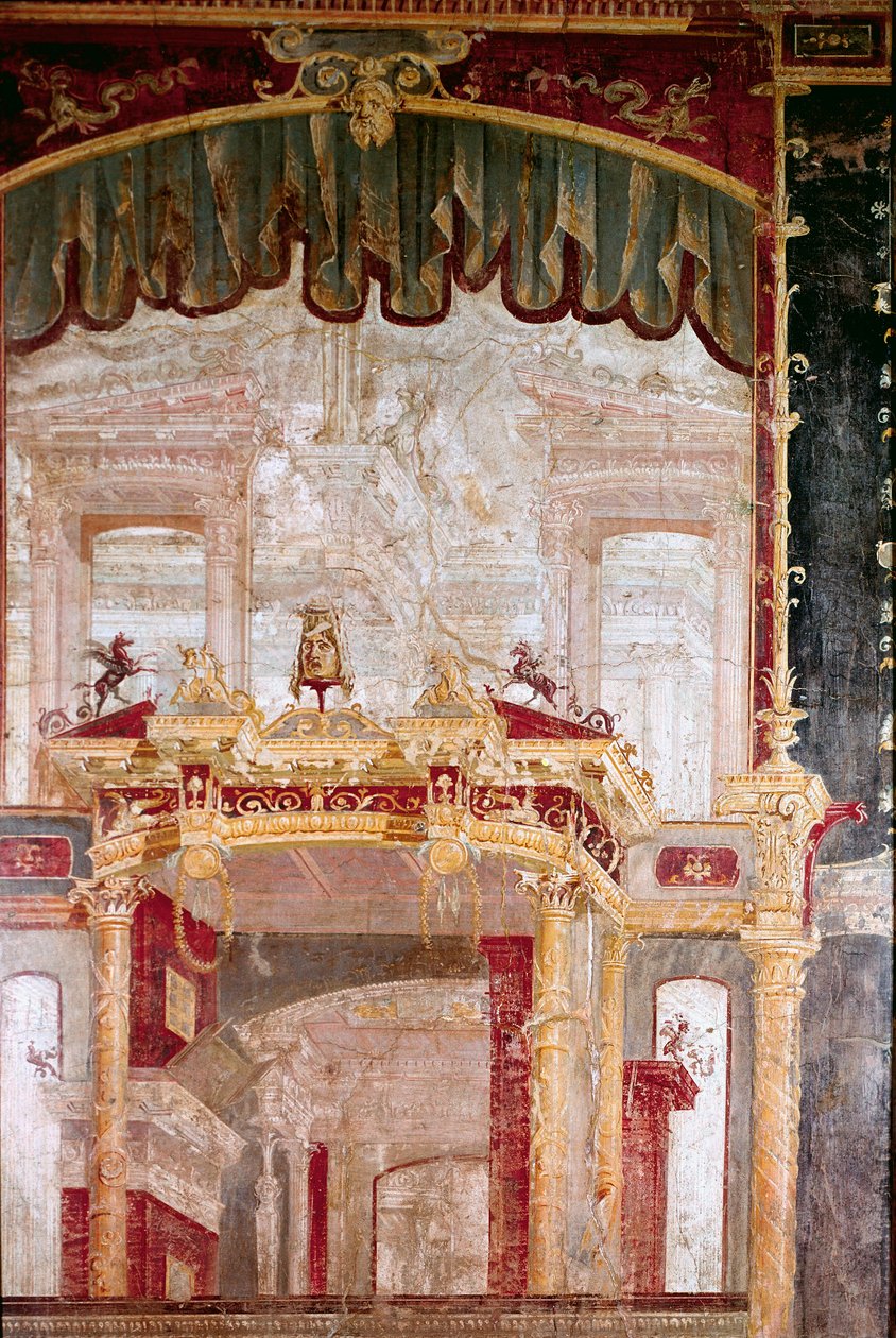Romersk kunst: "" dekoration"" romersk fresko af 4. Pompeiansk stil fra Ercolano (Herculanum eller Herculaneum) 60-80 e.Kr. af Roman