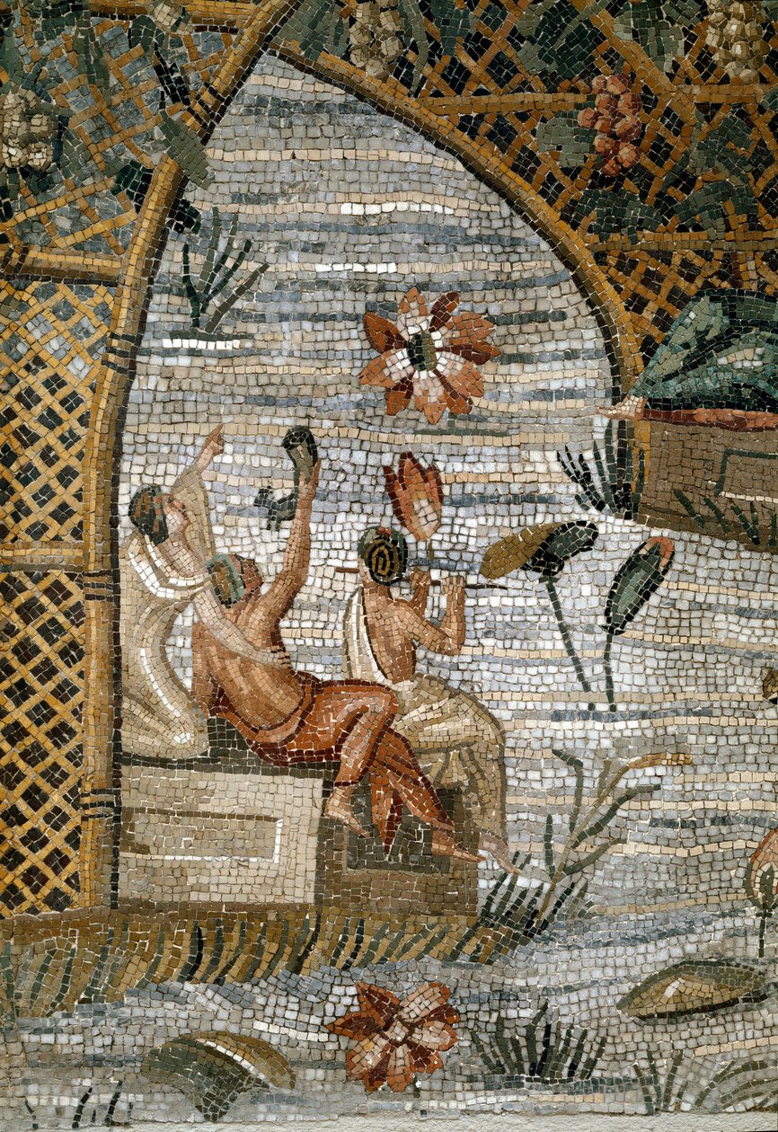 Romersk kunst: detalje af den nilotiske mosaik (Nilen) af Preneste (Palestrina) fra helligdommen for formuens guddommelighed Primigenia. 80 f.Kr. Svag. 615x506 cm Palazzo Barberini Palestrina, Italien af Roman