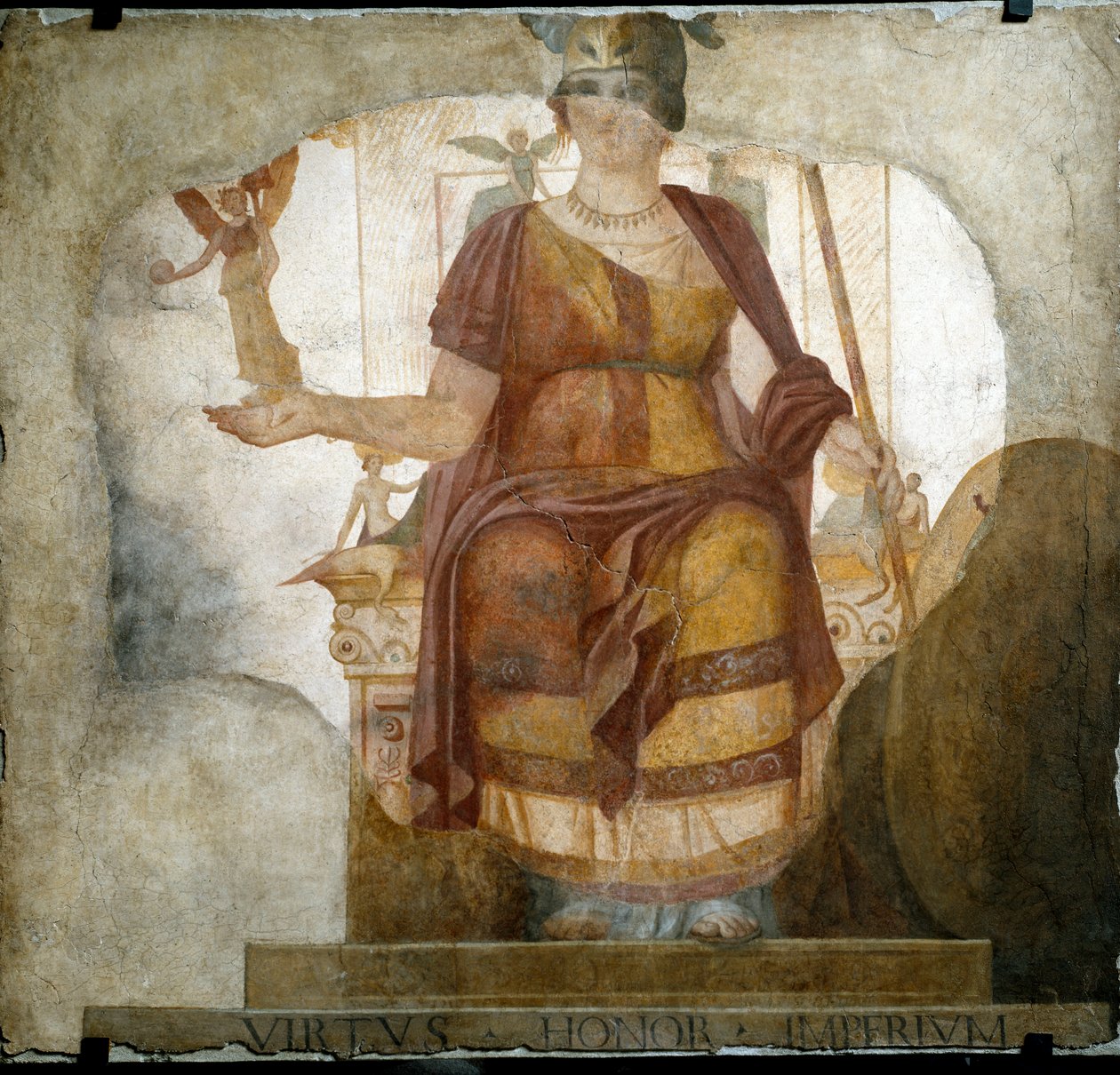 Romersk kunst: "" gudinden Venus sidder og personificerer Rom kaldet gudinden Barberini"" Fresco fra det 4. århundrede efter JC. Fra Johannes Døber af Lateran (Sankt Johannes af Lateran) i Rom. Rom, Museo Nazionale Romano (o delle Terme) af Roman