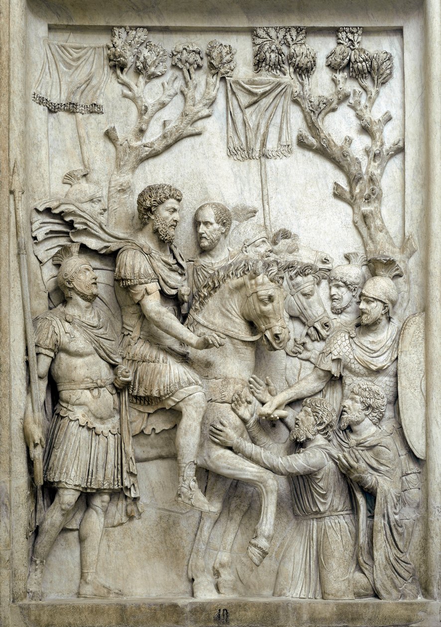 Den romerske kejser Marcus Aurelius benåder de besejrede fjender, ca. 176-180 (marmorrelief) af Roman