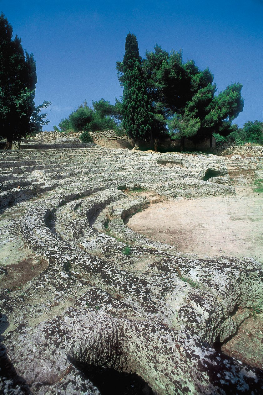 Romerske rester af Pollentia, detalje af amfiteater, Alcudia, Mallorca, Spanien af Roman