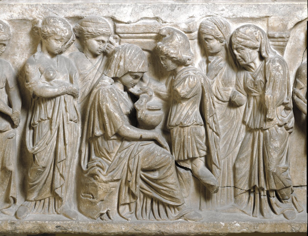 Romersk antikvitet: "" Phedrus tristhed i kærlighed og frastødt af Hippolyte"" Lavt relief af sarkofag kaldet "" Phedrus og Hyppolite"". 3. e.Kr. Palermo, Museo Archeologico Nazionale af Roman