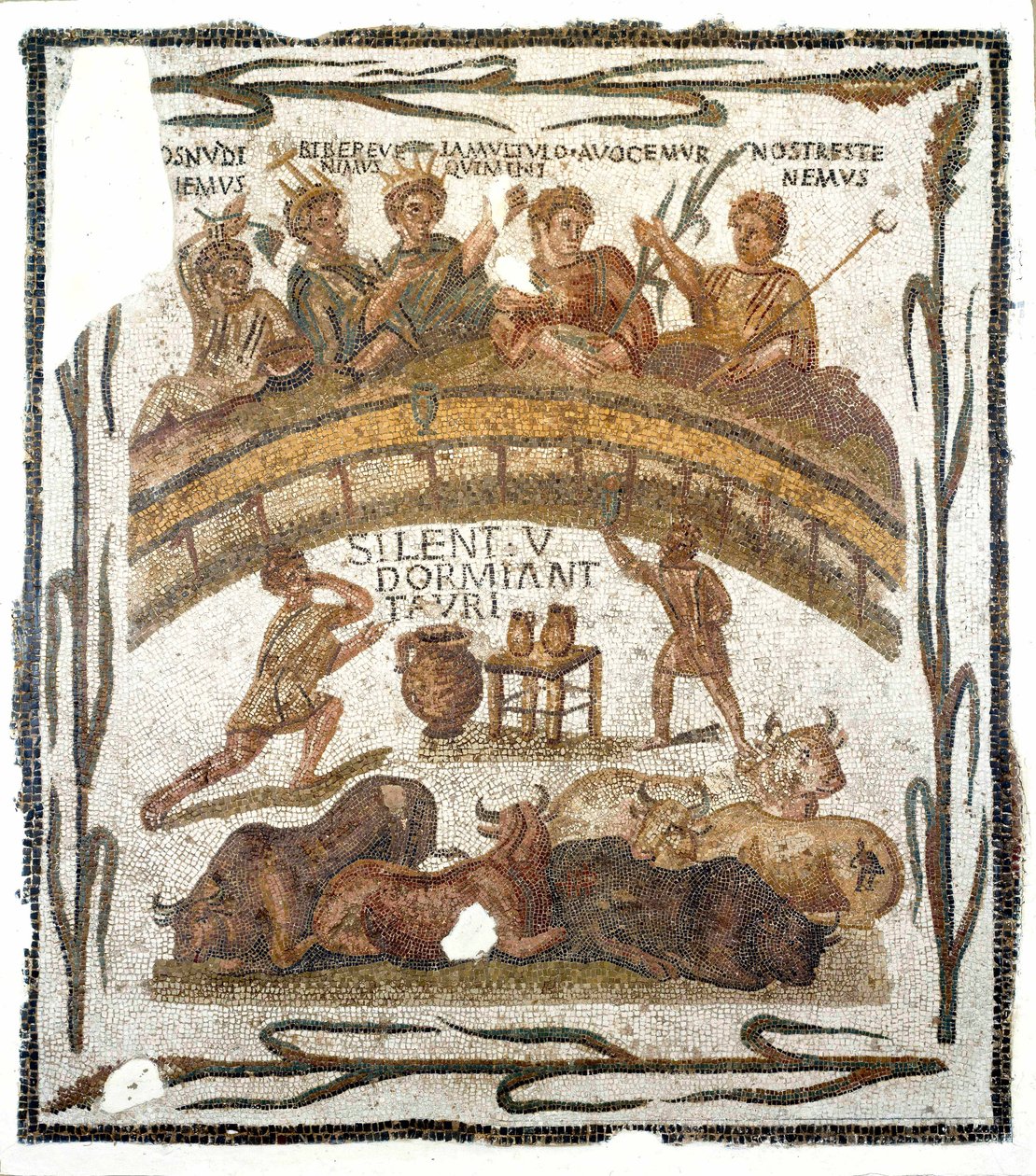 Romersk antikvitet: "" banketscene for amfiteatrets broderskab""" Mosaik fra El Djem (eller Jem) i Tunesien. 3. århundrede e.Kr. Svag. 131x145 cm Musee du Bardo, Tunis af Roman