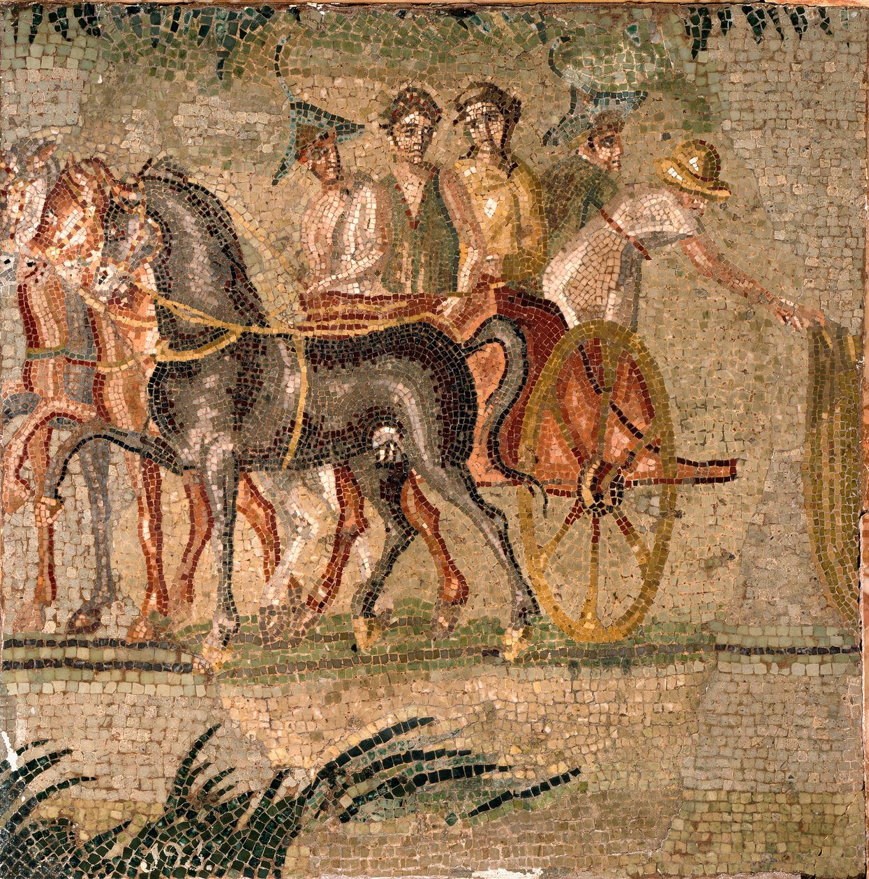 Romersk kunst: Tankræs i oldtiden. Mosaik fra det 3. århundrede. Madrid, Nationalt Arkæologisk Museum. af Roman