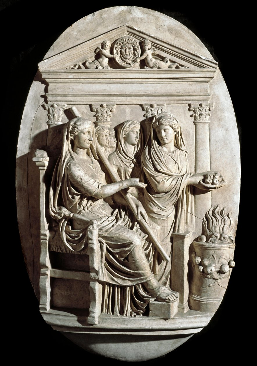 Romersk kunst: en offerscene i Vesta (Hestia) fra Villa Albani (lavt relief) af Roman