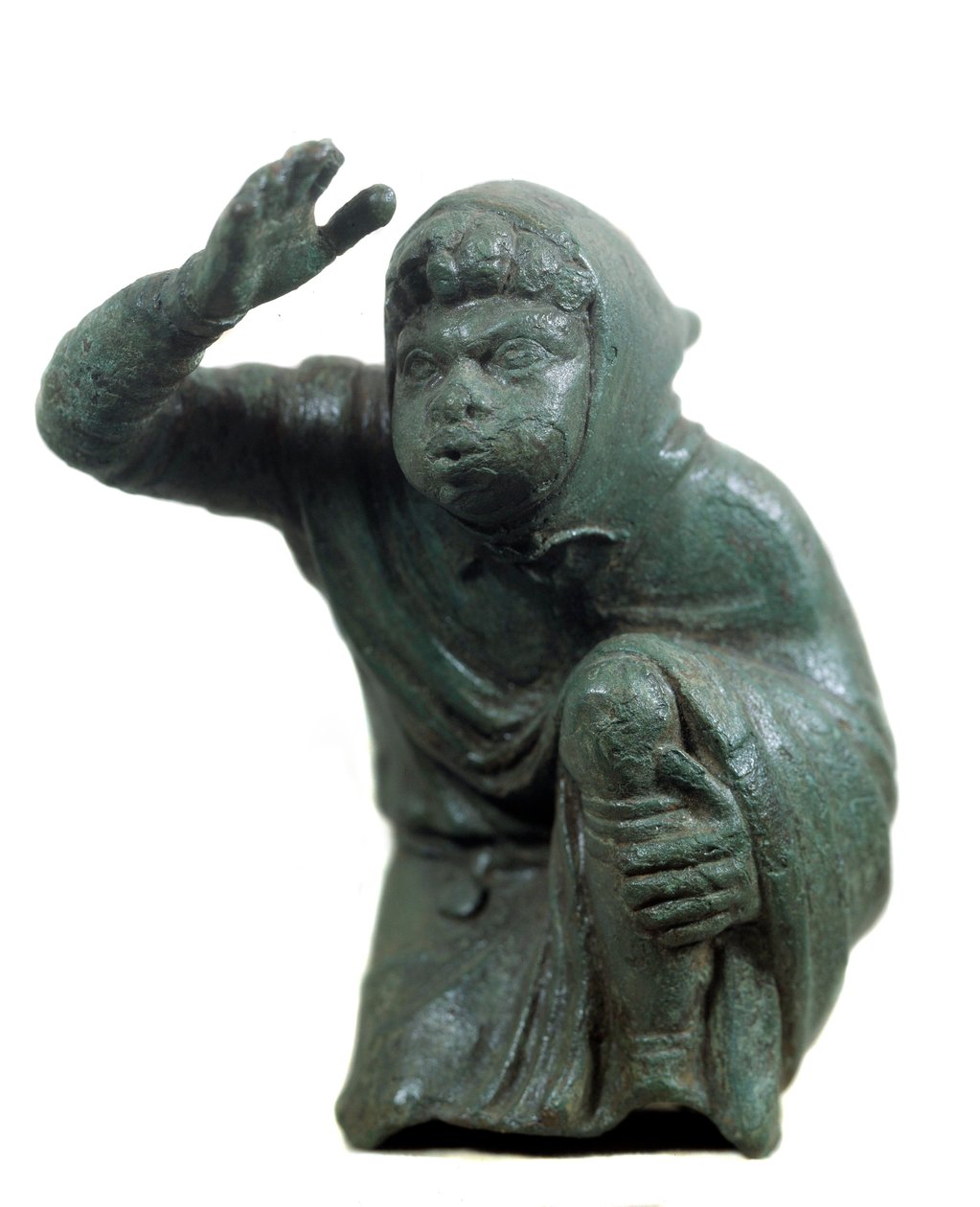 Romersk kunst: bronzestatuette af sort slave, der knæler og blæser. 2. eller 3. århundrede e.Kr. Paris, Louvre-museet af Roman