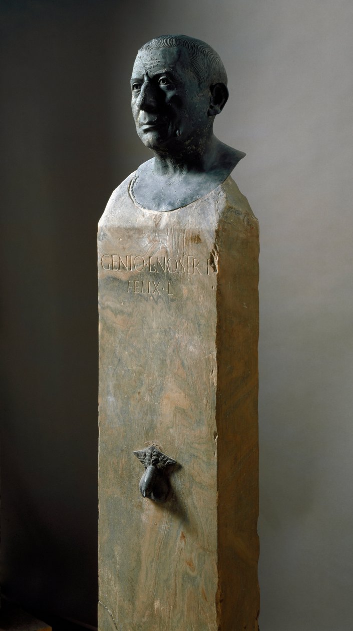 Romersk kunst: buste af bankmanden Lucius Caecilius Iucundus (cirka 20-69 e.Kr.) Bronzeskulptur. 1. århundrede e.Kr Fra Pompeji. Napoli, det nationale arkæologiske museum af Roman
