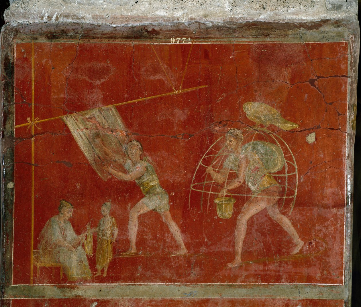 Romersk kunst: "" fullonica""" eller slidbane"" scene, der repræsenterer rengøring af tøj. Kalkmaleri fra villaen Fullonica stephani (La fullonica de Stephanus) i Pompei, som blev brugt som vaskehus og farvning. Maleri fra det 1. århundrede e.Kr. Napoli, M af Roman
