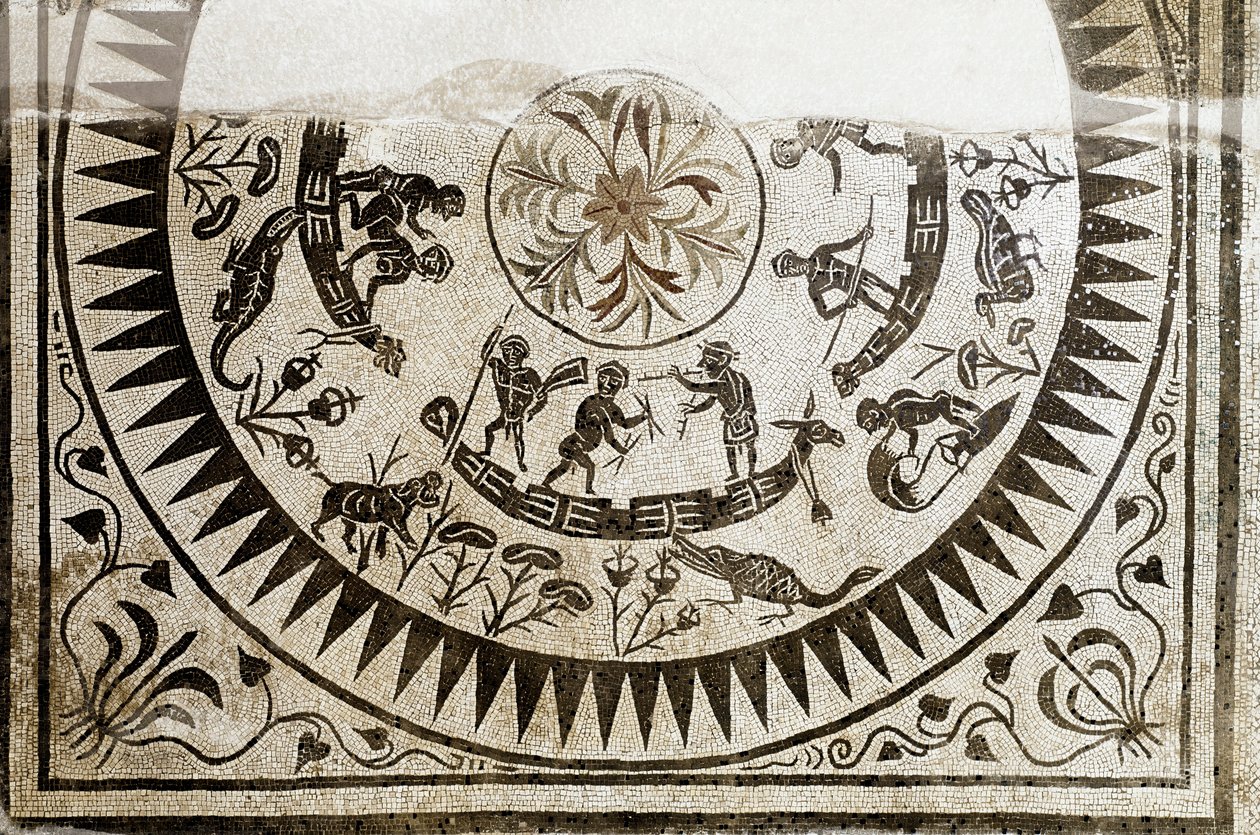 Romersk kunst: jagt og fiskeri pygmæer. Mosaik fra det 3. århundrede. Det nationale romerske museum (eller af badene) Rom af Roman