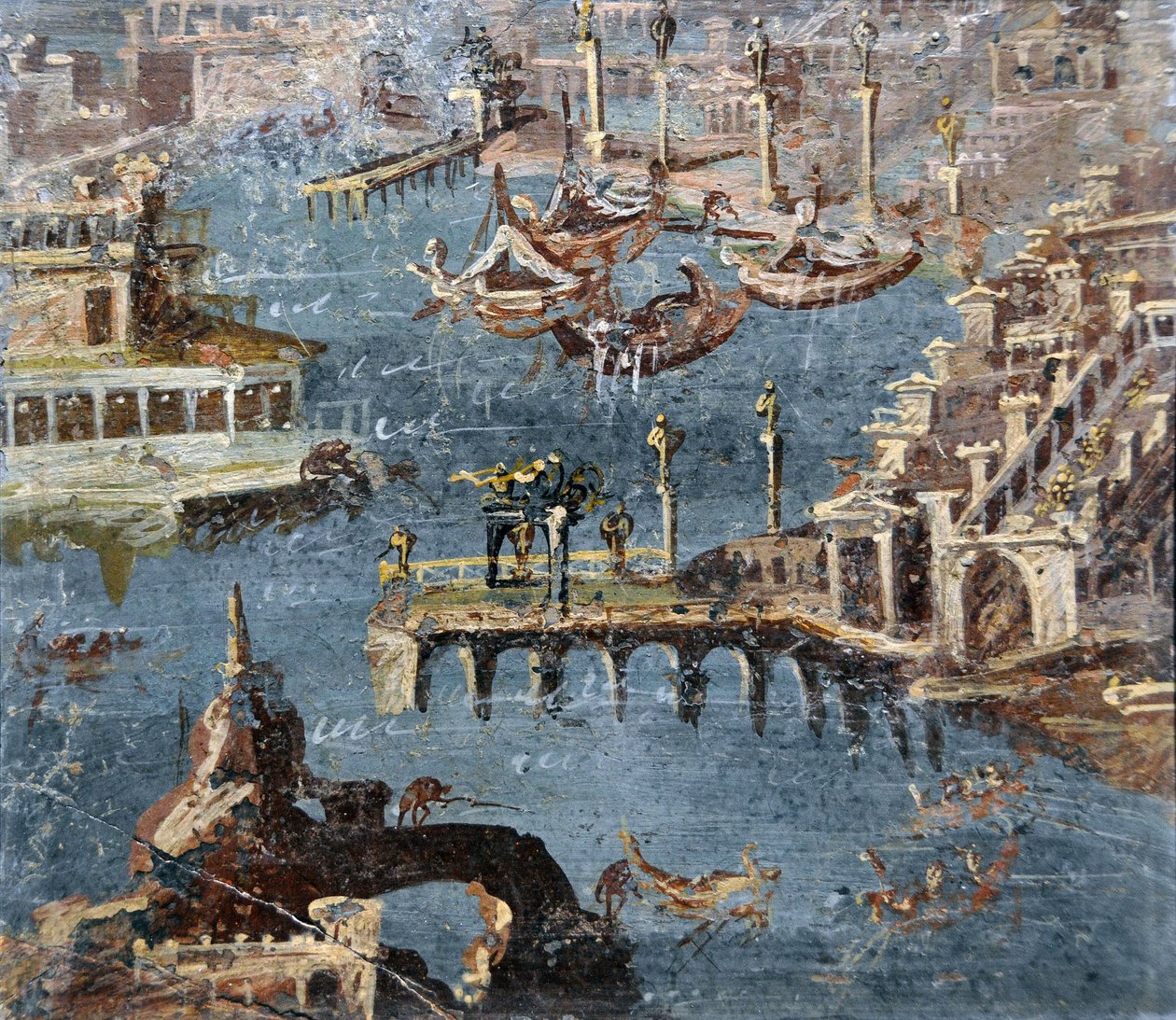 Romersk kunst: landskab med en havn, der almindeligvis identificeres som Pozzuoli (fresko) af Roman