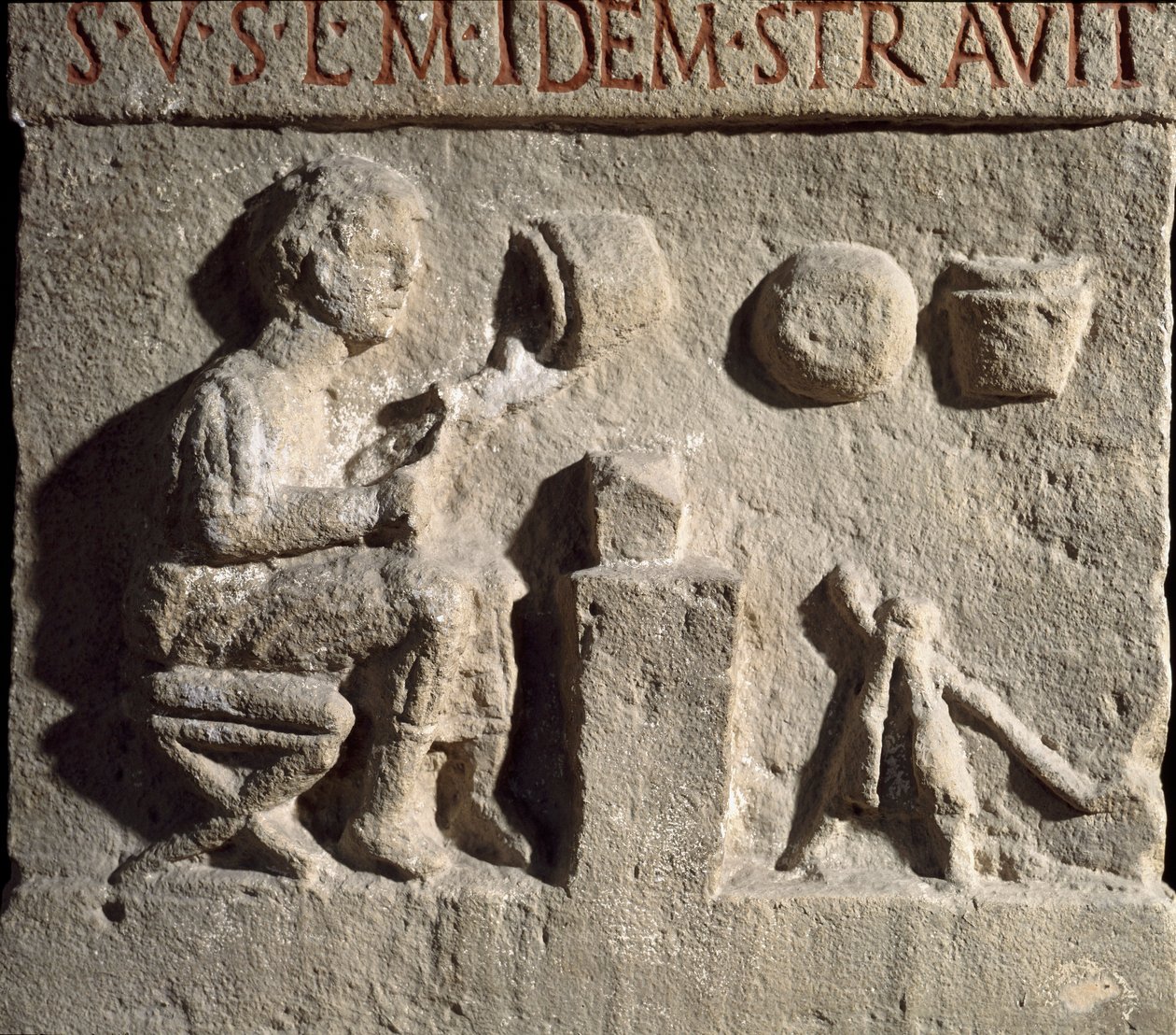 Romersk kunst: lavrelief, der repræsenterer en keramikerstop. 1. århundrede e.Kr. Rom Museo della Civilta Romana af Roman