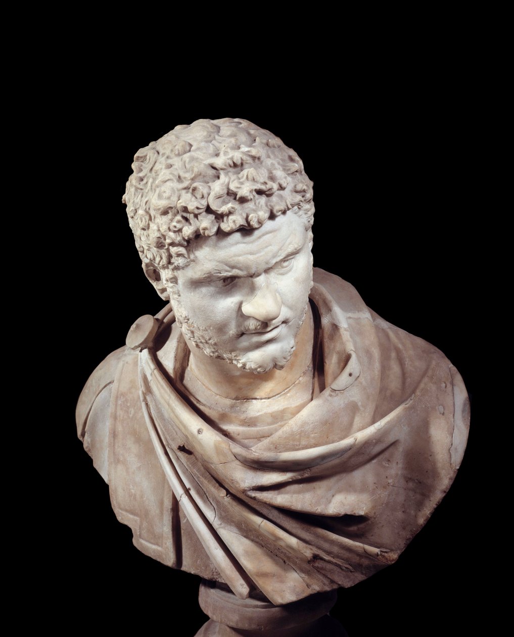 Romersk kunst: marmorbuste af Caracalla (188-217), kejser fra 211 til 217 e.Kr. Søn 0,52 m Paris, Musée du Louvre af Roman