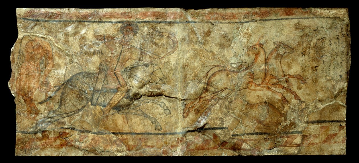 Romersk kunst: vægmaleri, der viser en bueskytte, der jager primula. fra stedet for Doura Europos i Syrien (27 f.Kr.-476 e.Kr.). Søn 2,1x0,9 m af Roman