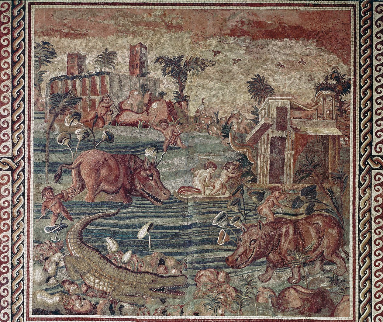 Romersk kunst: nillandskabsmosaik fra en villa på aventino-bakken, Rom 1.-2. århundrede (romersk kunst: nillandskabsmosaik fra en villa på aventino-bakken, Rom 1.-2. århundrede Rom Museo Nazionale Romano i Palazzo Massimo, Inv 171 af Roman