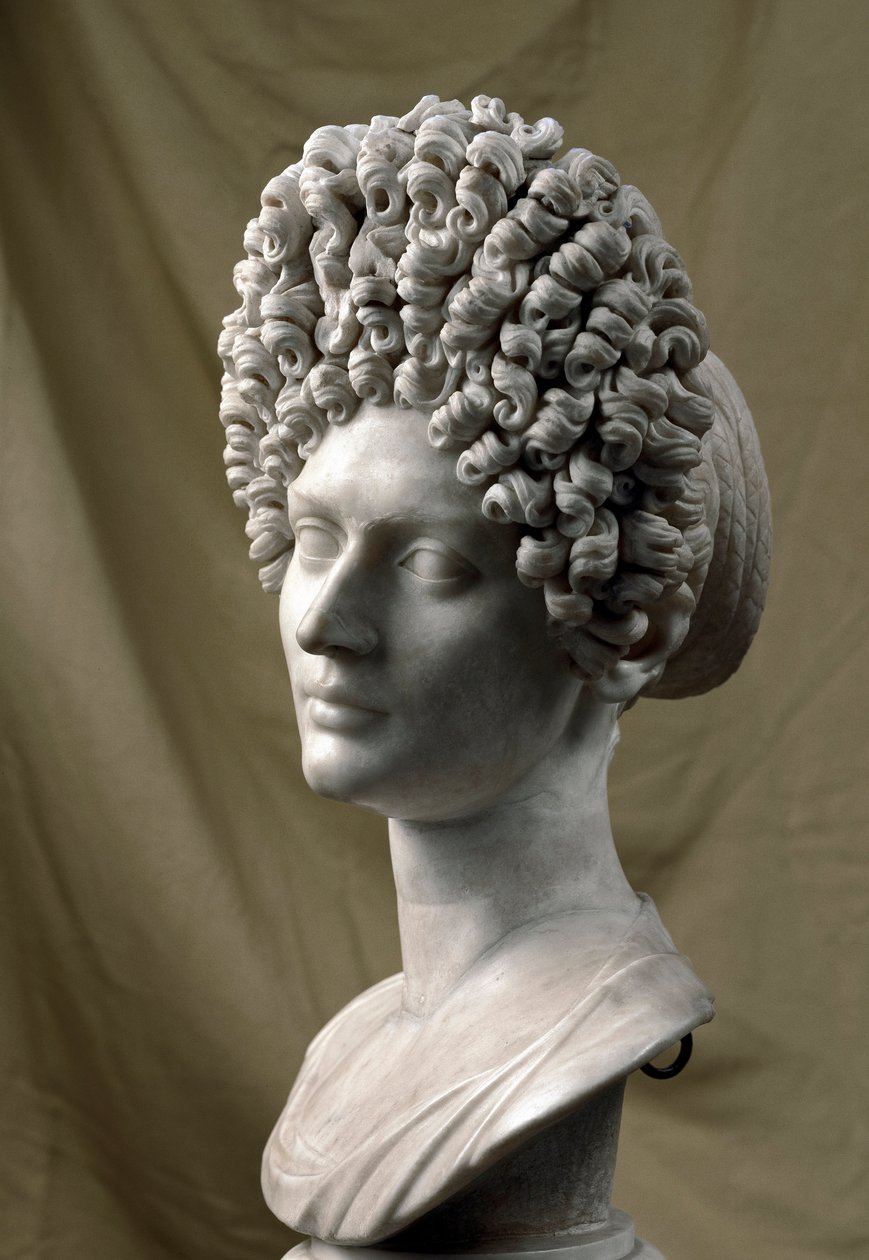 Romersk kunst: portræt af dame fra den flaviske periode. 80-100 e.Kr. Marmor skulptur. Svag. 38 cm. Rom, Musei Capitolini af Roman
